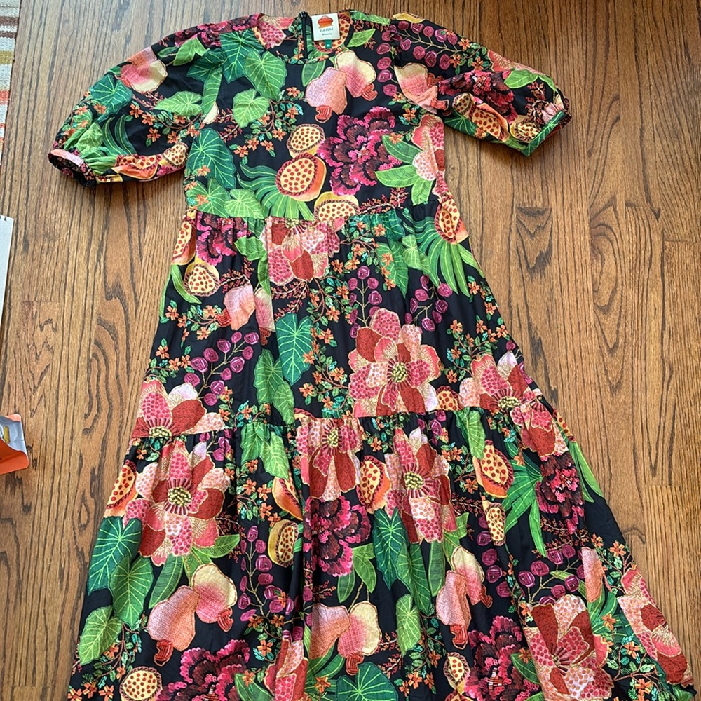 Farm Rio fruit and floral print tiered midi, XS